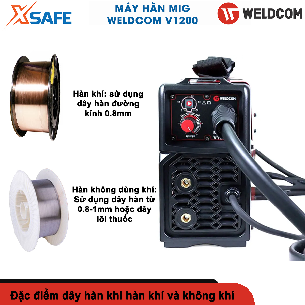 MIG welding machine semi automatic weldcom multimag V1200 range adjustable welding current 40a-120A, contemporary Glass solder wire 0.8mm - 0.9mm, performance 80%, MIG welding on high, inaccessible positions and handy-genuine-xsafe