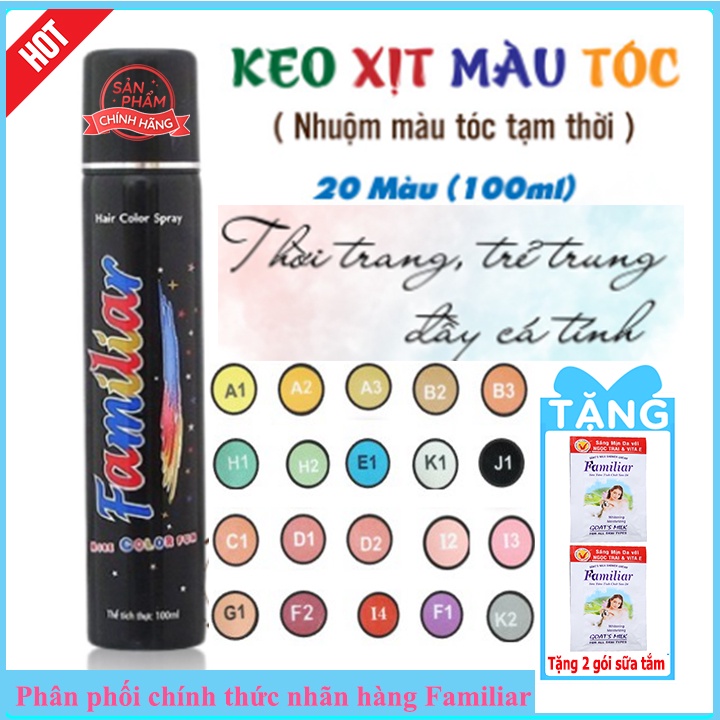 Keo xịt tóc màu Familiar 100ml (nhuộm màu tóc tạm thời)