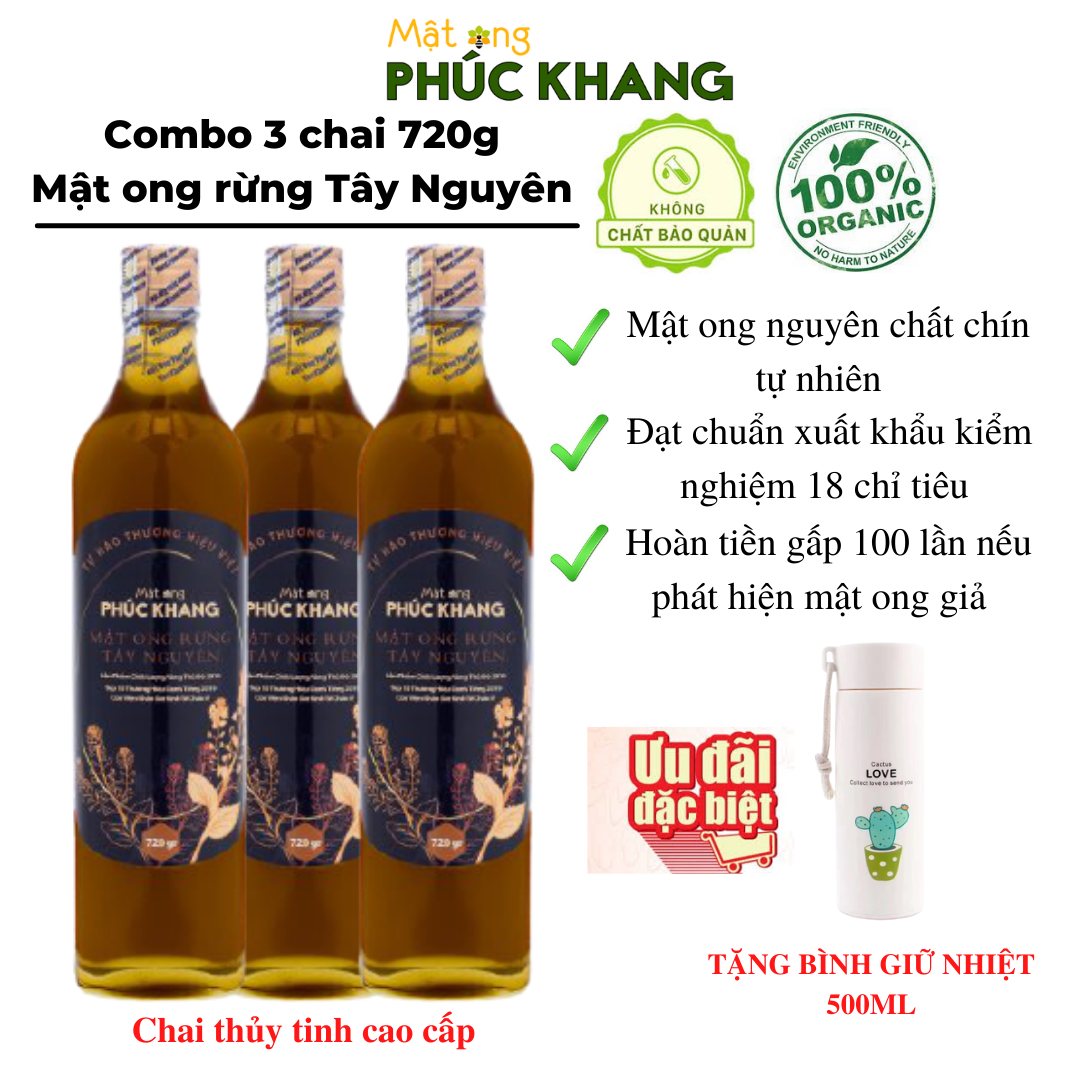 Mật Ong Phúc Khang - Combo 3 Chai Mật ong rừng Tây Nguyên Phúc Khang 720G