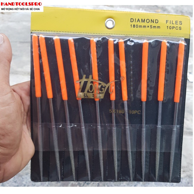 Bộ dũa kim cương tròn3 size 3x140mm,4x160mm, 5x180mm 10 món hongyu