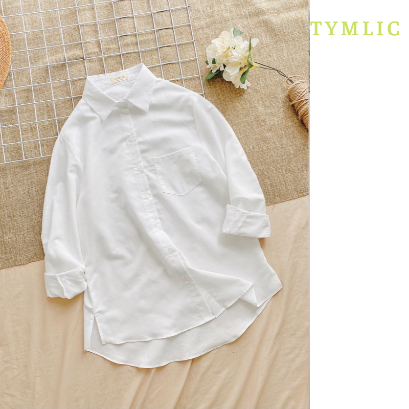 Áo Sơ Mi Linen Cổ Đức Trắng Dài Tay TYMLIC