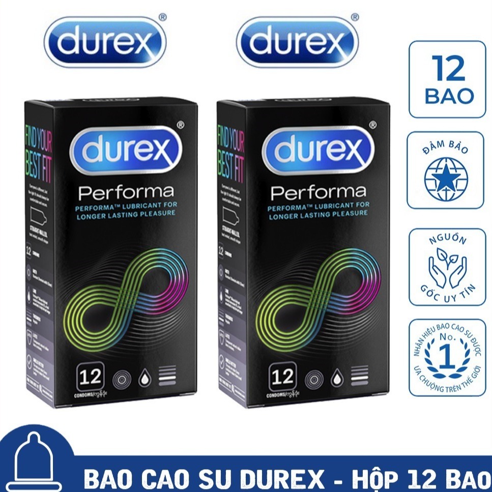 [Combo 2 Hộp] Bao cao su chống xuất tinh sớm Durex Performa kéo dài thời gian quan hệ - CHE TÊN SẢN PHẨM