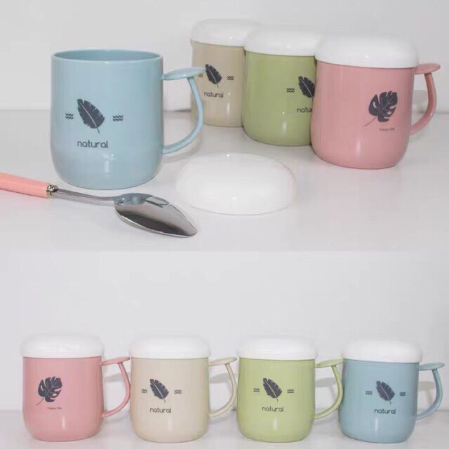 Cốc nhựa chịu nhiệt có nắp, có quai hàng đẹp 440ml #5493