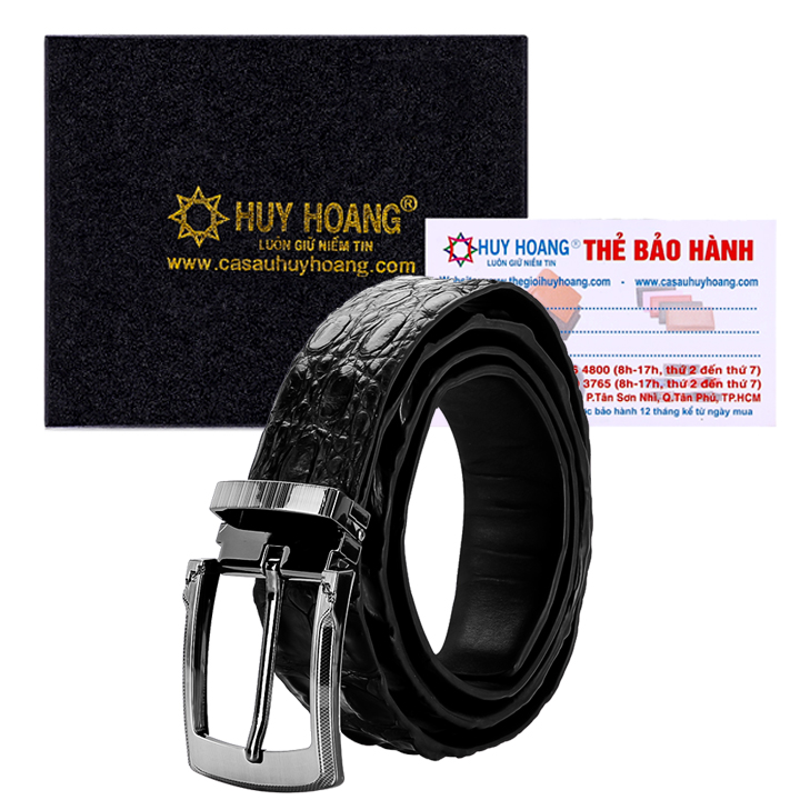 TH4727 - Dây nịt nam da cá sấu  lưng đầu kim màu đen