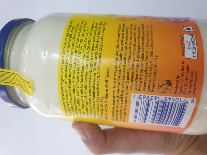Sốt Mayonnaise Remia lọ 1 lít/964g nhập khẩu Hà Lan