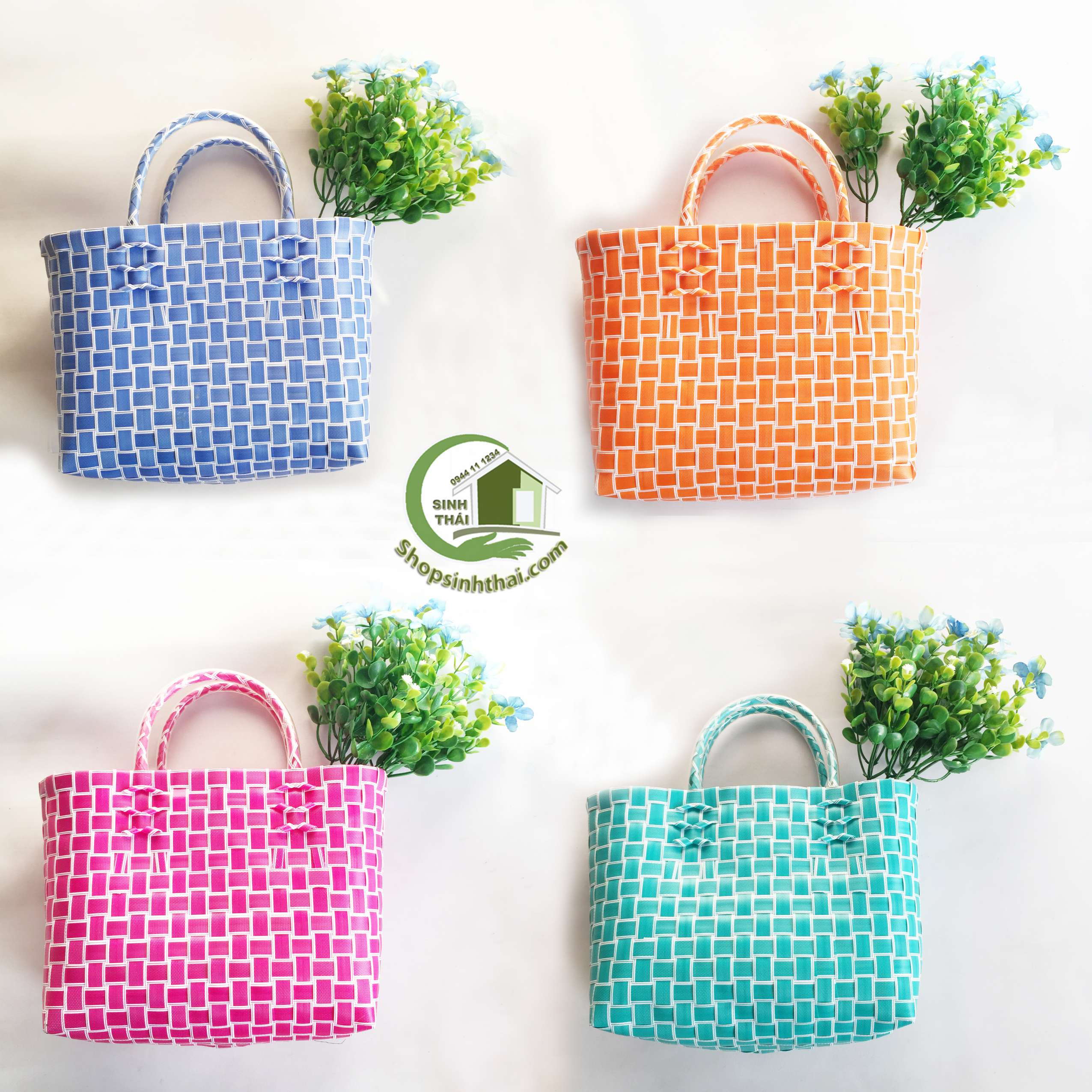 [HCM]Giỏ nhựa đan - giỏ nhựa giả mây 29cm x 25cm - giao màu ngẫu nhiên