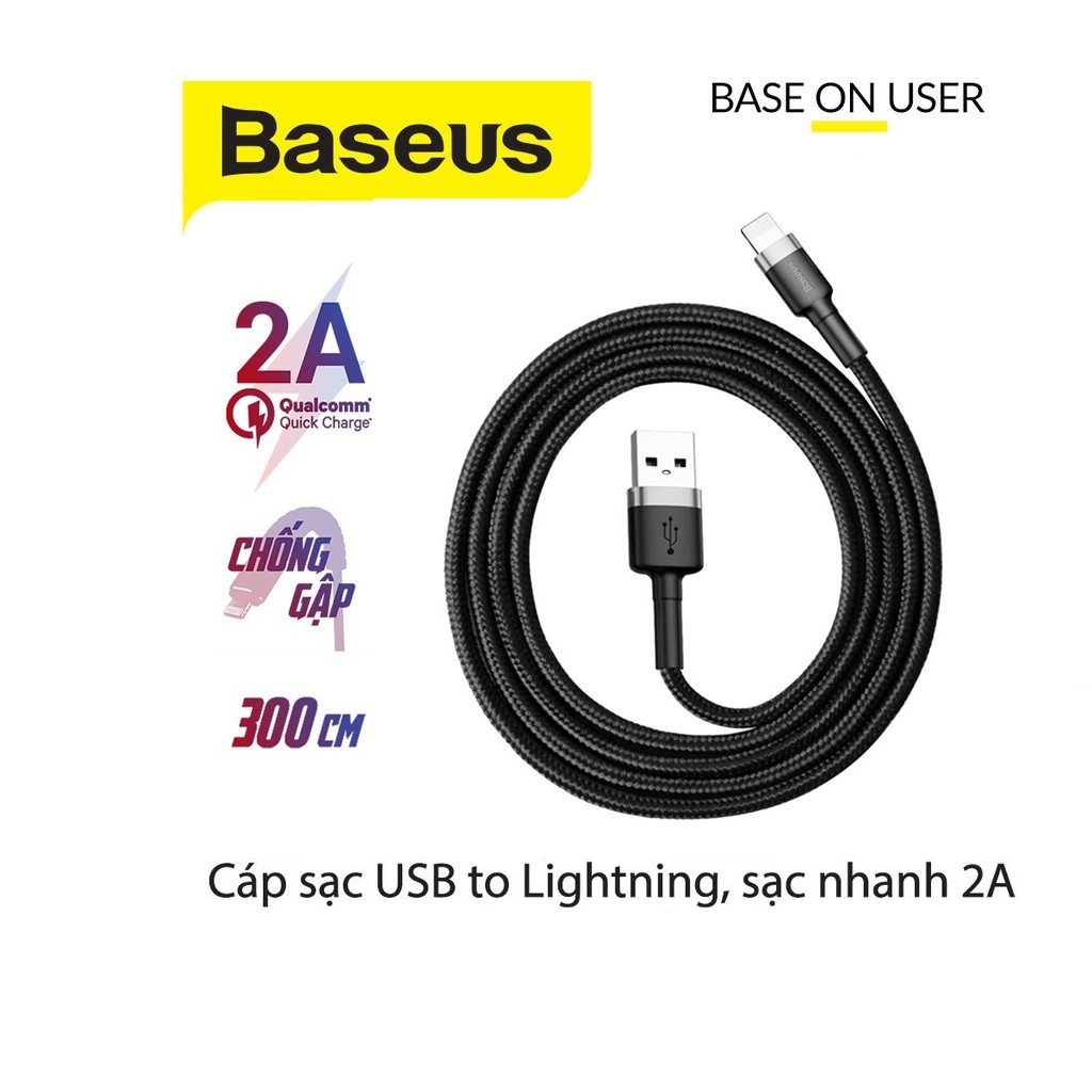 Cáp sạc truyền dữ liệu Baseus Cafule Lightning dây dù dài 1M/2M/3M cho iPhone