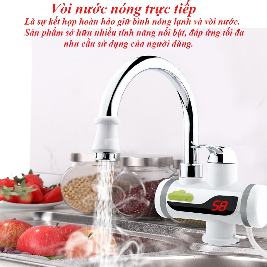 Vòi Tắm Nóng Lạnh, Máy Làm Nóng Nước Trực Tiếp Tại Vòi. Máy làm nóng nước trực tiếp tại vòi, Công Suất 3500W Làm Nóng Trong 3S, Đầu Cắm Bảo Vệ Chống Giật Rò Rỉ Điện.