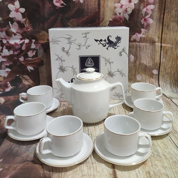 Bộ ấm trà Minh Long chỉ vàng - bộ ấm trà Minh Long viền chỉ vàng