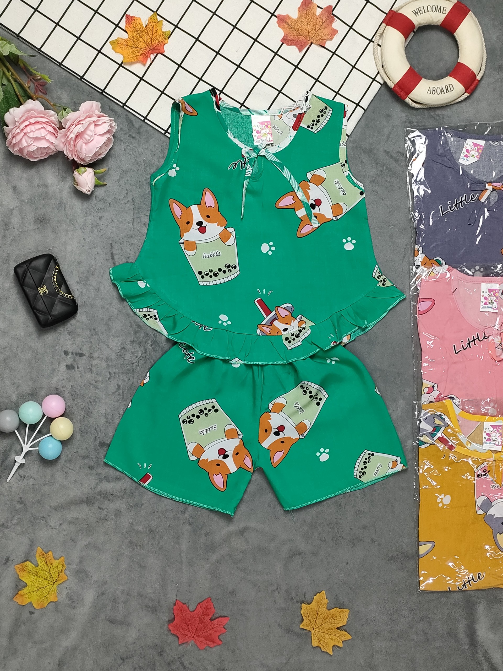 (3 bộ 3 màu 3 họa tiết khác nhau) Combo 3 Bộ Tole Hai Dây Bé (6-14kg)