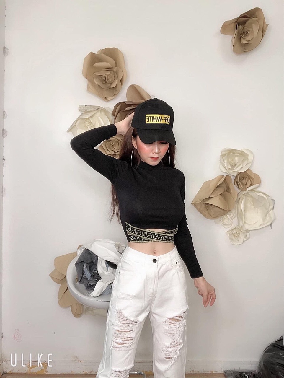 Áo thun croptop cổ trụ tay dài phối đan chéo trước bụng thời trang ttsl0166a