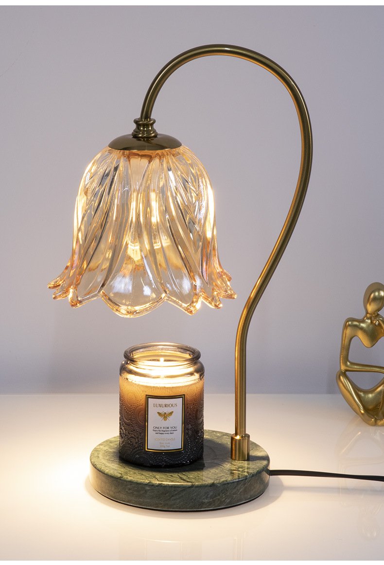 Đèn đốt nến thơm hình hoa lãng mạn,đế xanh ngọc(Lux07)