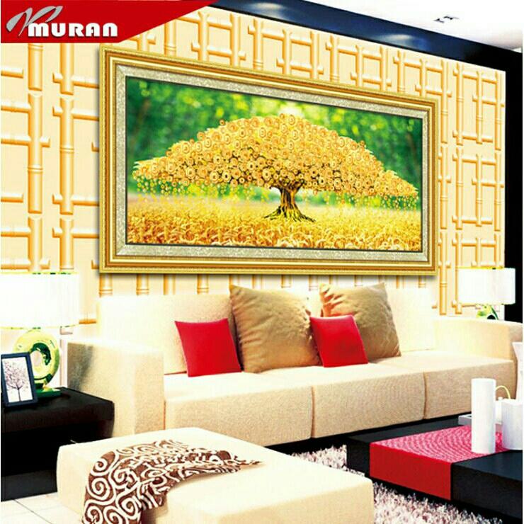 tranh đính đá CÂY TIỀN VÀNG KT:150×65CM