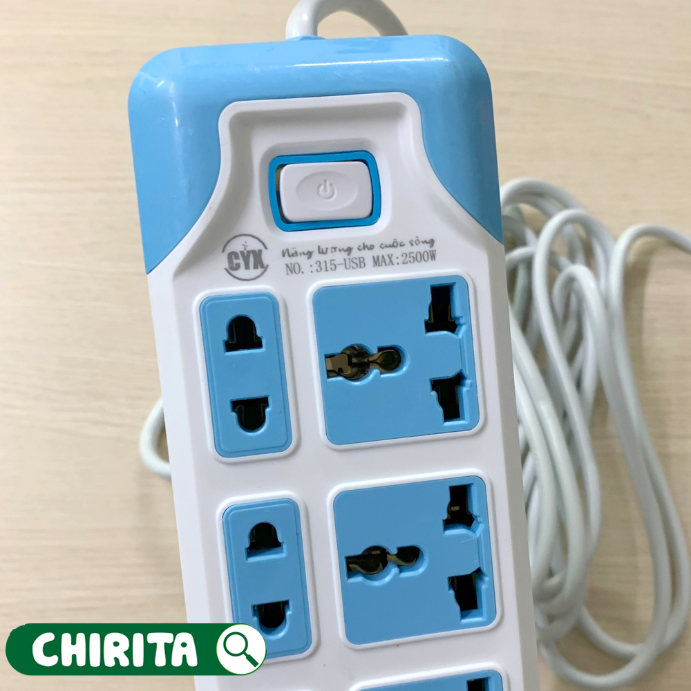 Ổ Cắm Điện Thông Minh CYX 315 -  Có 9 Phích Cắm , 2 Cổng USB , Công Suất 2500W - Ổ Cắm Đa Năng  Cao Cấp , Phích Cắm Điện Chống Giật CHIRITA