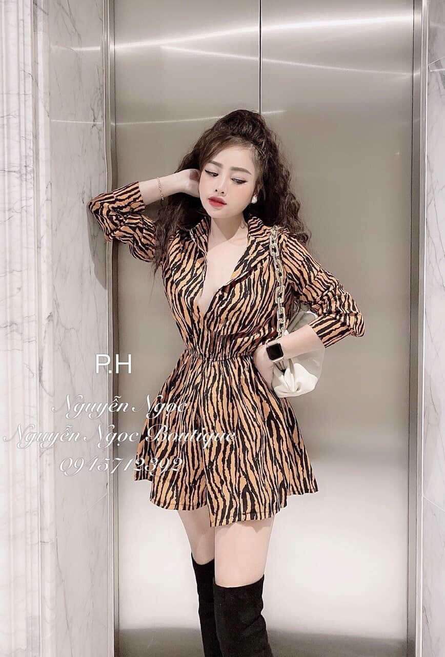 Jum voan sơ mi da báo bo eo chất lừ TTSA0839