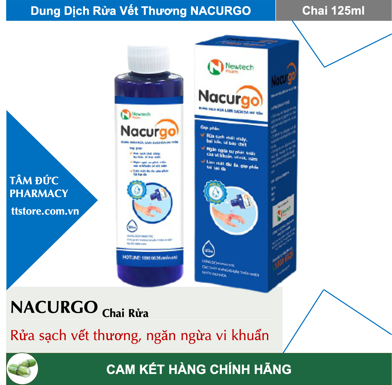 [NEW] Dung Dịch Rửa Vết Thương NACURGO [Chai 125ml] - Ngừa Khuẩn, Sạch Nhầy, An Toàn [betadine / nacugo / povidine]