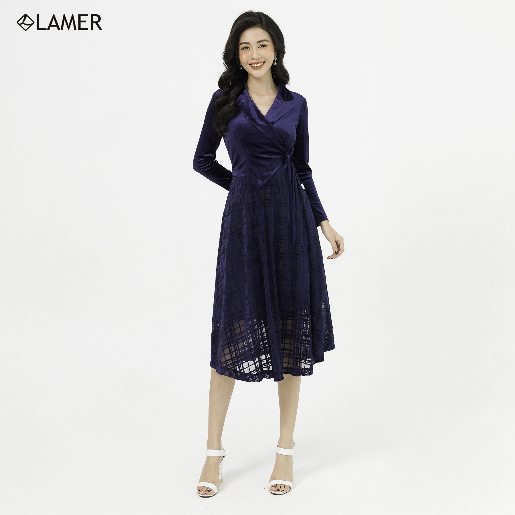 Đầm dạ hội lamer cổ 2 ve s63l20q046