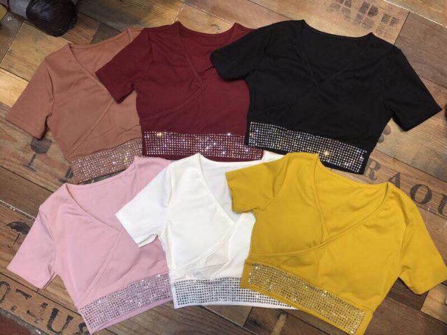 [HCM]Áo croptop đắp chéo đính đá mẫu mới cực xinh
