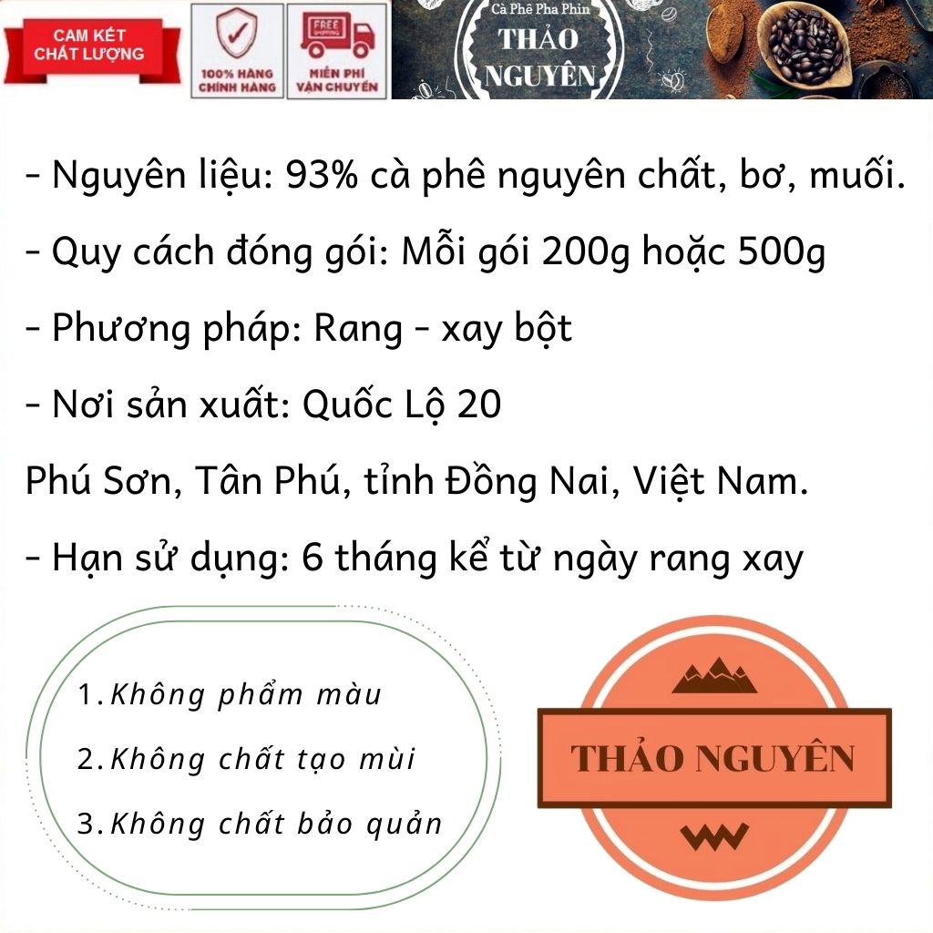 500gr COFFEE CÀ PHÊ RANG XAY THẢO NGUYÊN - CÀ PHÊ PHA PHIN
