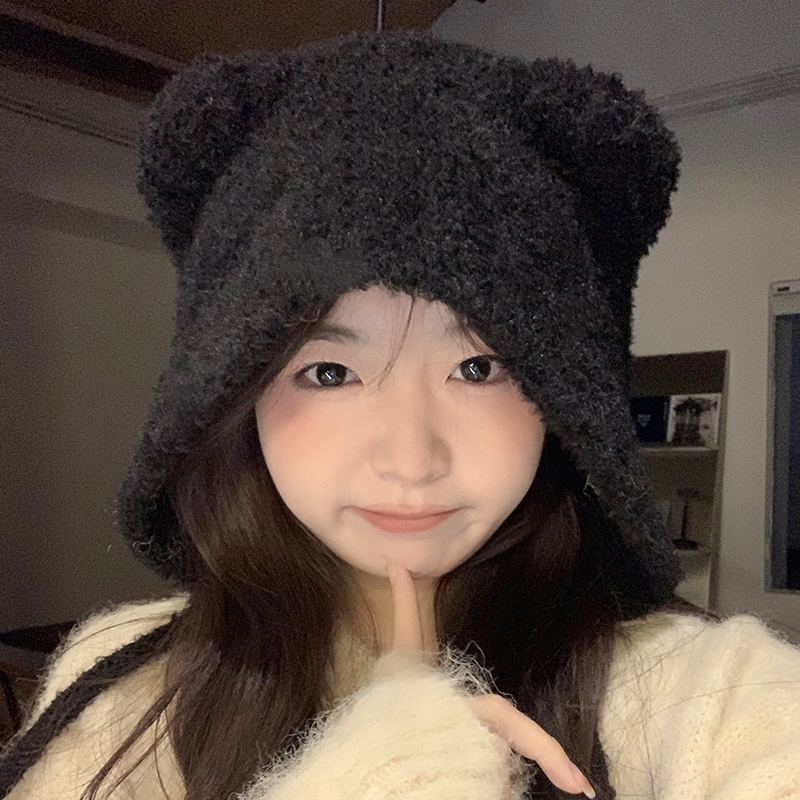 Bear ear hat female new earmuffs joker lovely warm winter hat thickening
