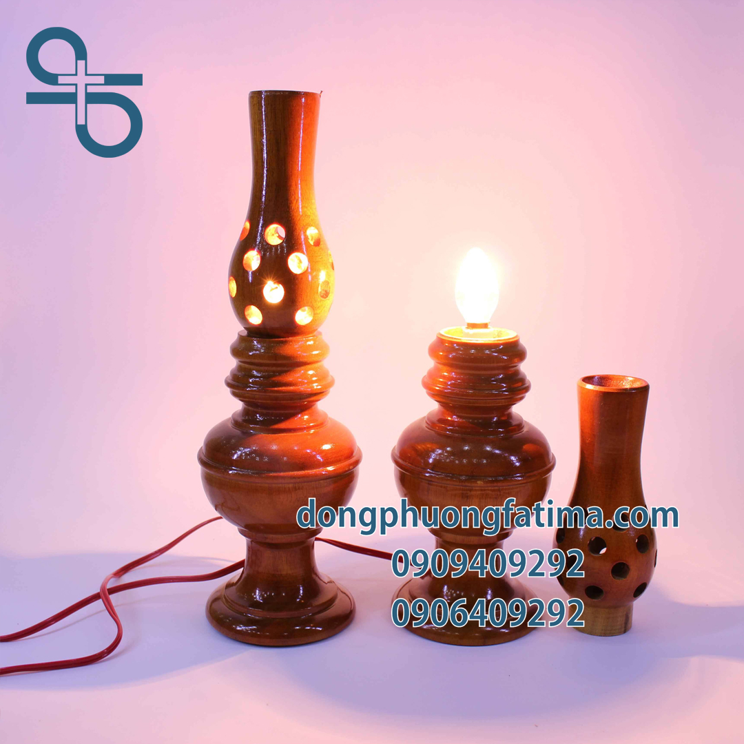 Đèn Bàn Thờ2 Cây Đèn Gỗ Cao Bàn Thờ 29cm