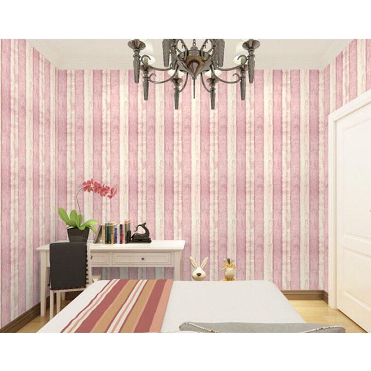 5 Mét Giấy Dán Tường, Khổ 45CM Rộng Decal PVC Trang Trí ( có keo ) - VÁN SỌC KEM HỒNG PT028