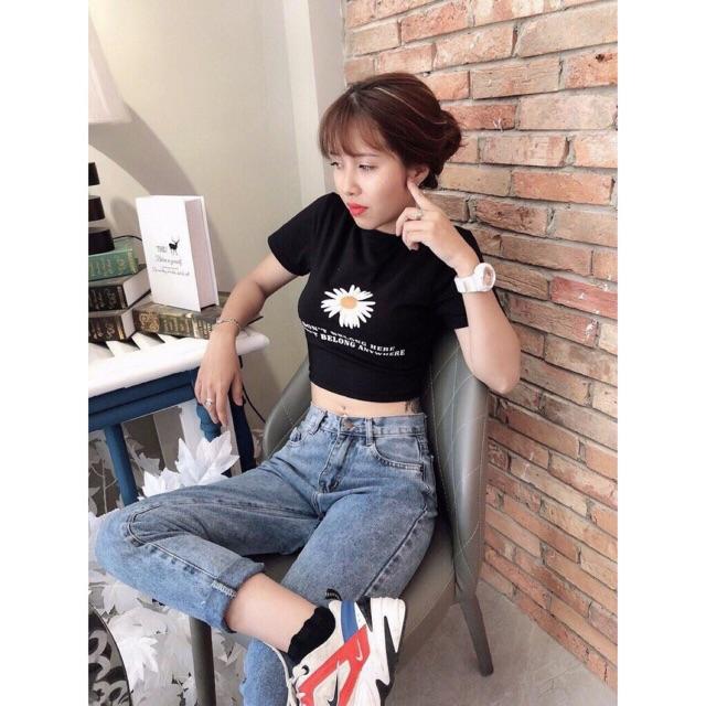 [HCM]Áo thun croptop thêu hình hoa cúc MS341
