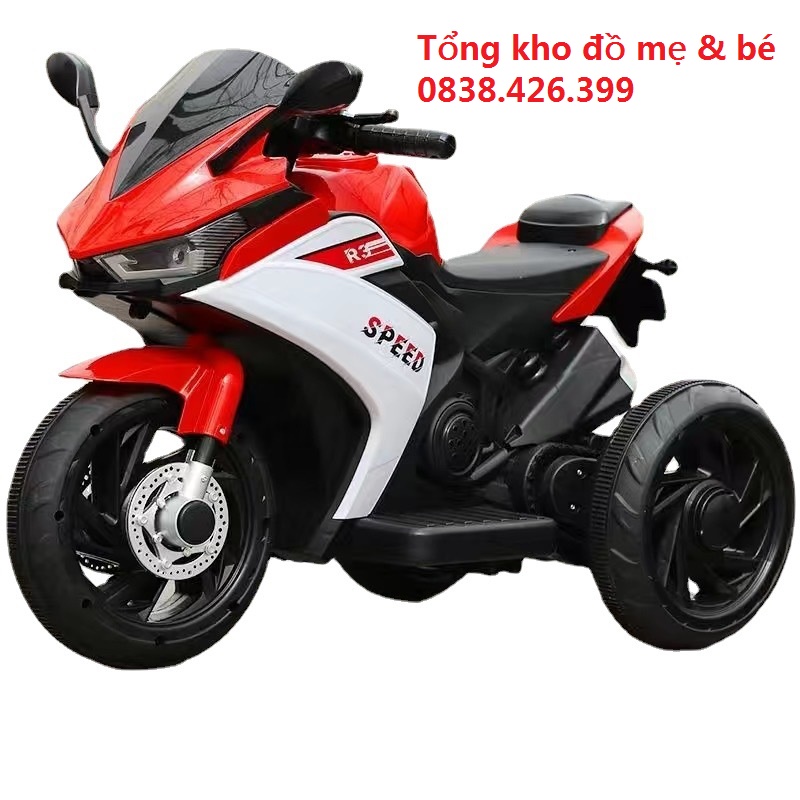 Xe máy điện trẻ em r3-Speed 3 bánh to hệ thống đèn nhạc kết nối USB phù hợp bé 2-4t