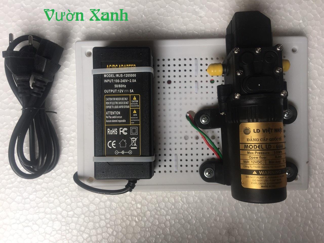 Bộ lắp sẵn Máy bơm mini tăng áp lực nước 12V - 2A lưu lượng 8L/phút kèm bộ nguồn đổi 220v - 12v