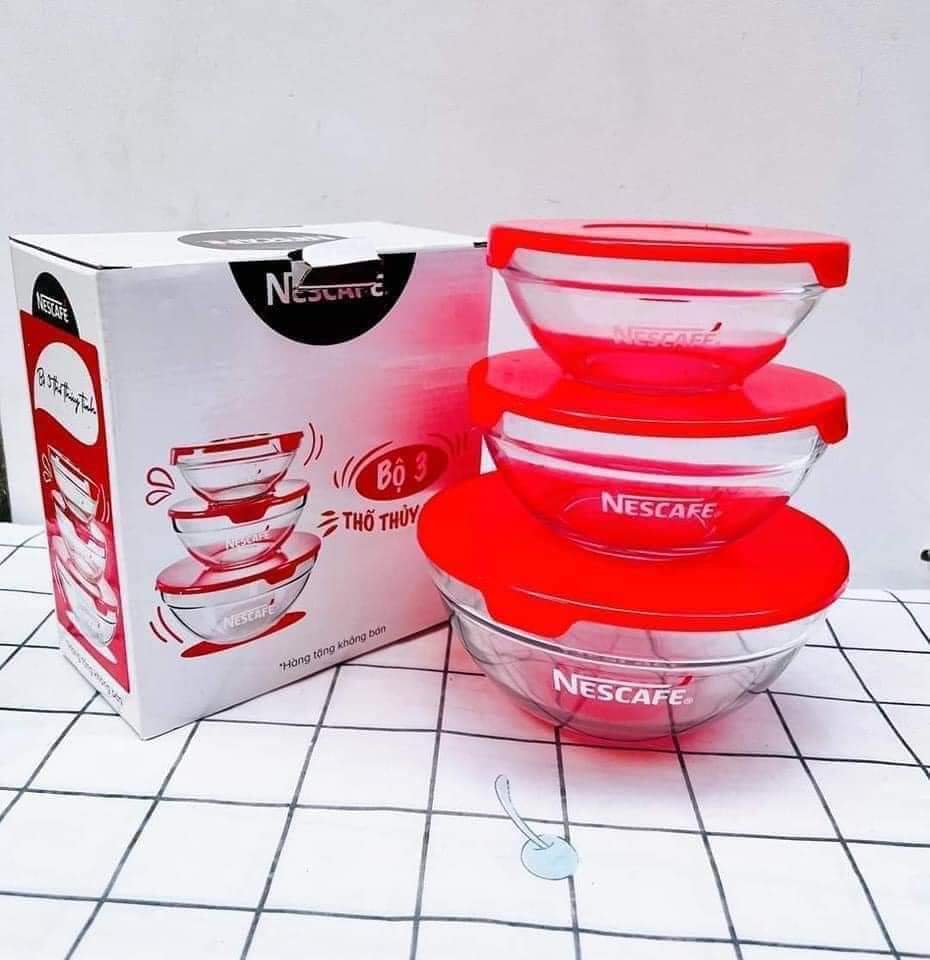 Bộ 3 thố thủy tinh có nắp Nescafe