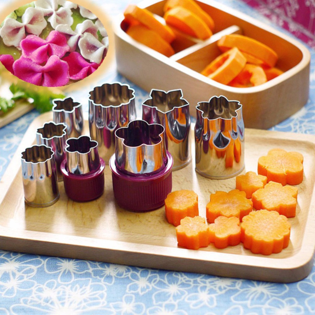 Bộ Dụng Cụ Cắt Tỉa Rau Củ Quả 8 Món, Dụng Cụ Cắt Tỉa Hoa Quả Đa Năng, Khuôn Tạo Hình Bánh Quy Khuôn Thép Không Gỉ.