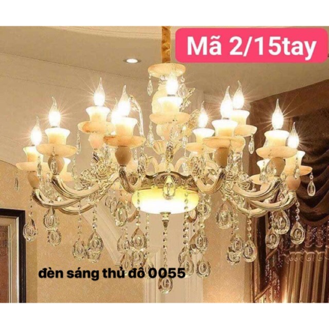 Đèn Chùm Pha Lê 15 Tay Đúc Đá