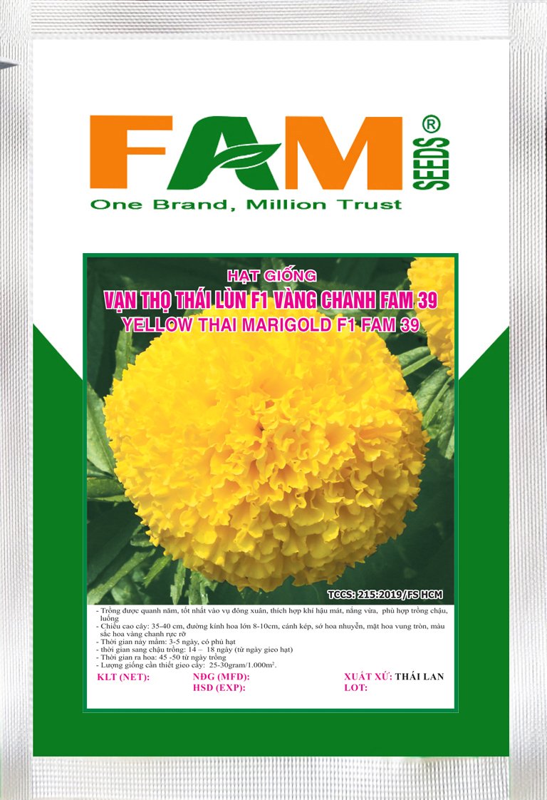 Gói 1gr hạt giống hoa vạn thọ thái lùn f1 vàng chanh fam 39 - hoa siêu to 8 -10cm, màu sắc rực rỡ
