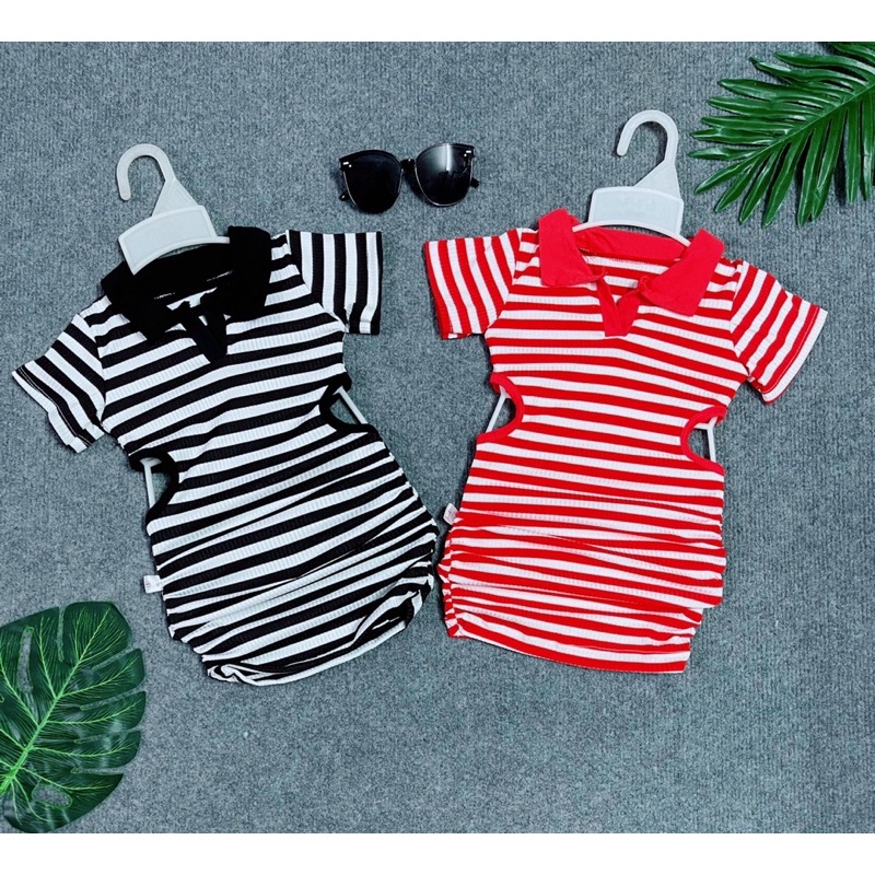 Đầm Body Sọc Đen Đỏ 2 Màu Cho Bé