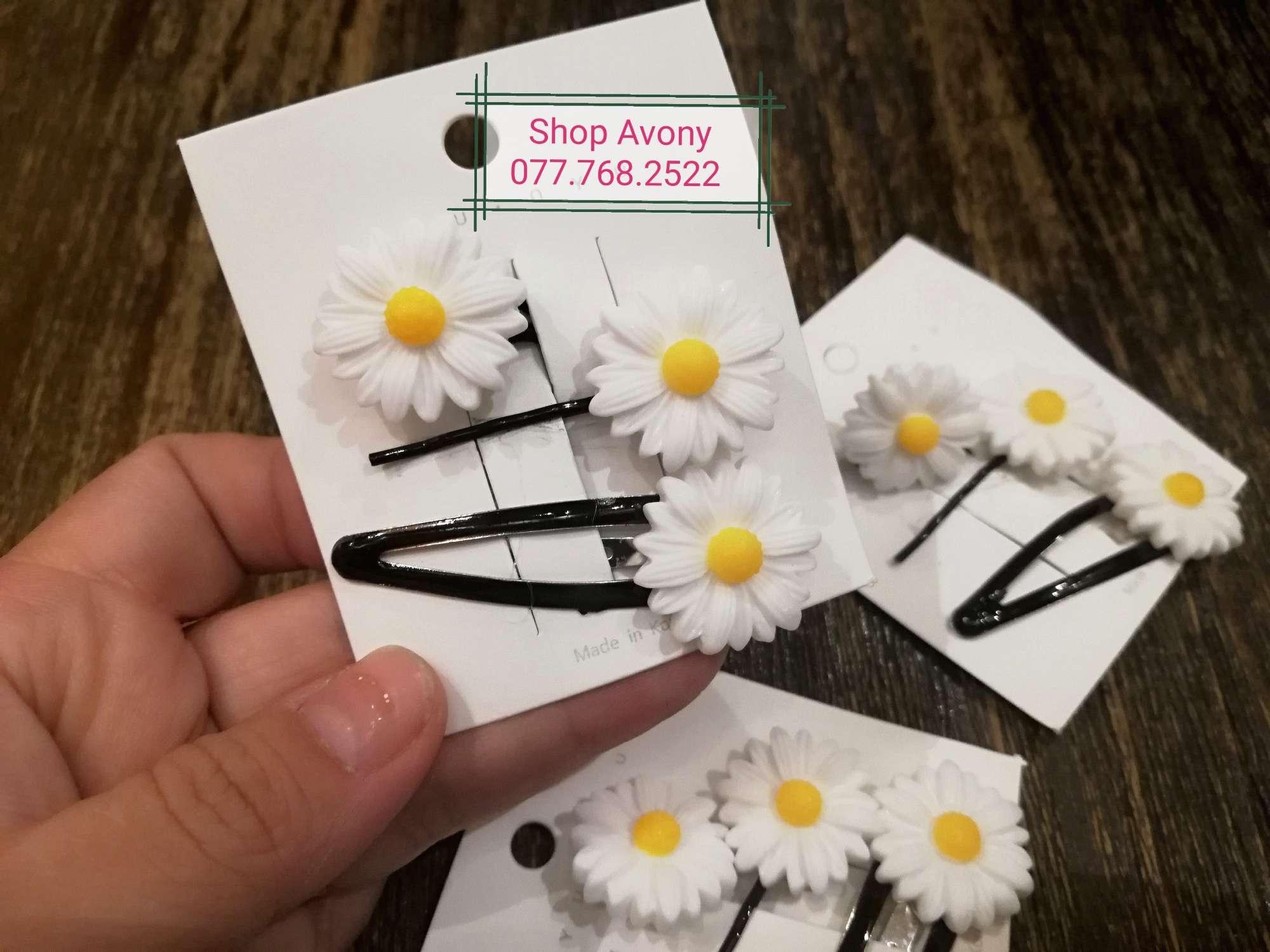 [HCM]set kẹp tóc mái và cột tóc cúc họa mi trắng