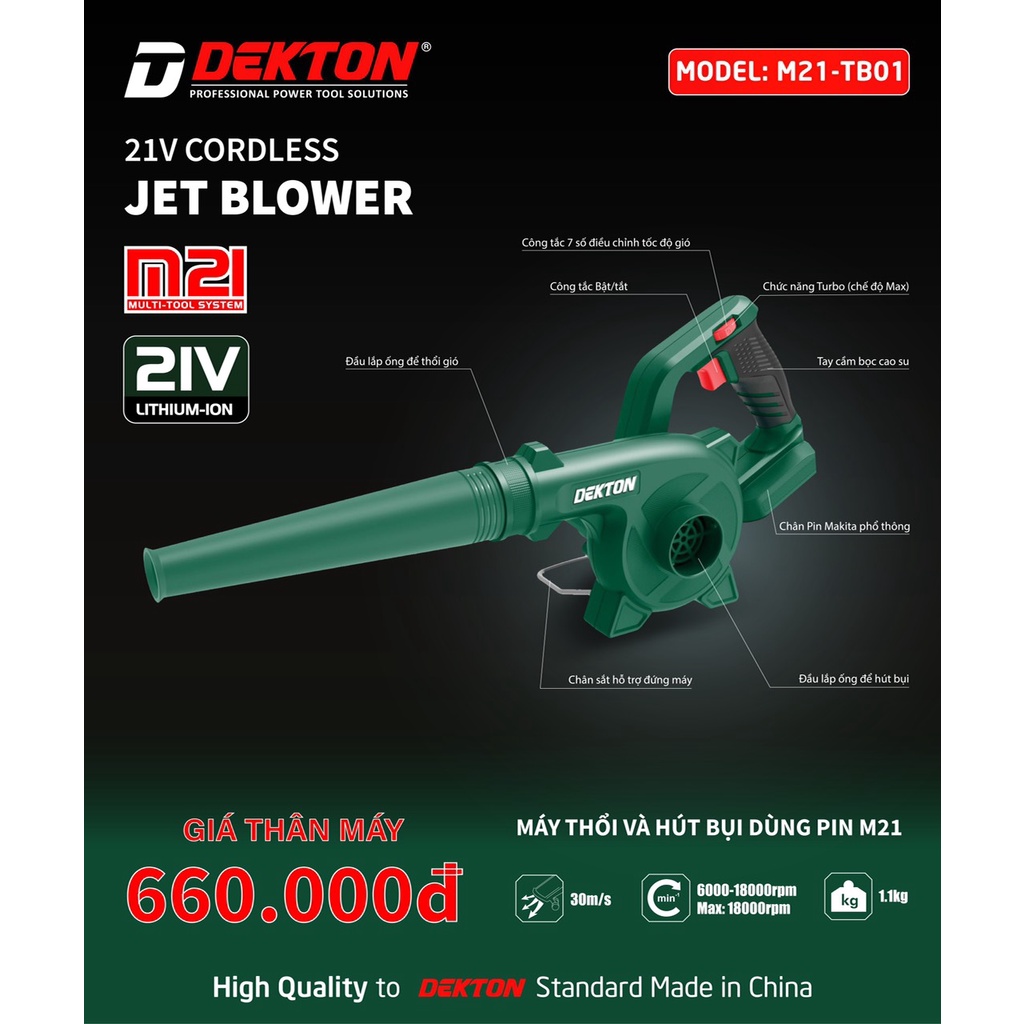 Thân máy hút thổi bụi pin sử dụng chân pin phổ thông m21-tb01