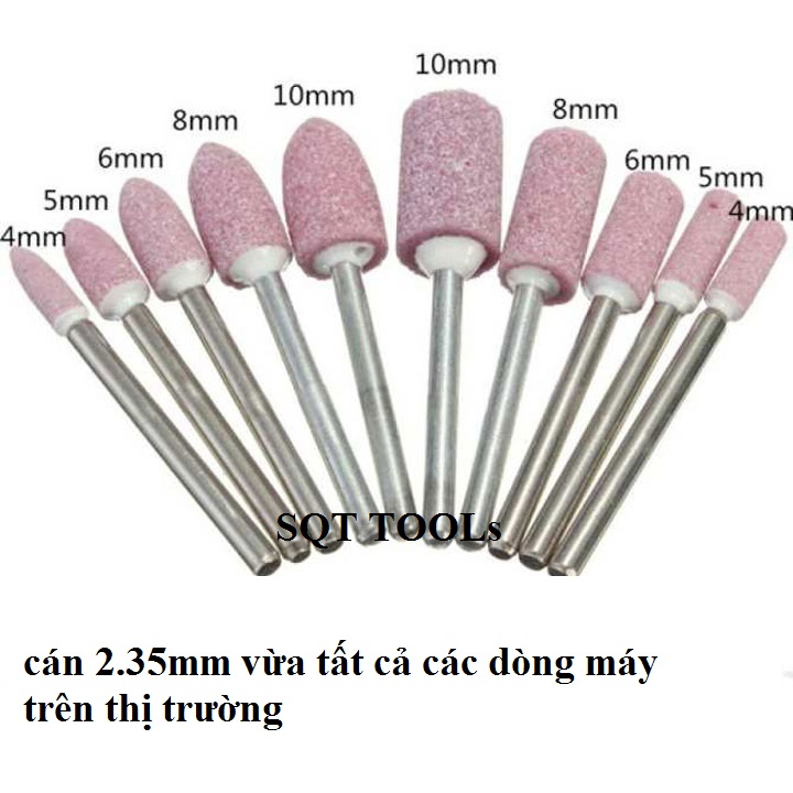 Bộ 10 mũi đá mài mini cán 2.35mm vừa tất cả các dòng máy kể cả máy mài móng tay hay máy mài V2 - mũi đá mài mini cán 2mm - mũi mài cán nhỏ