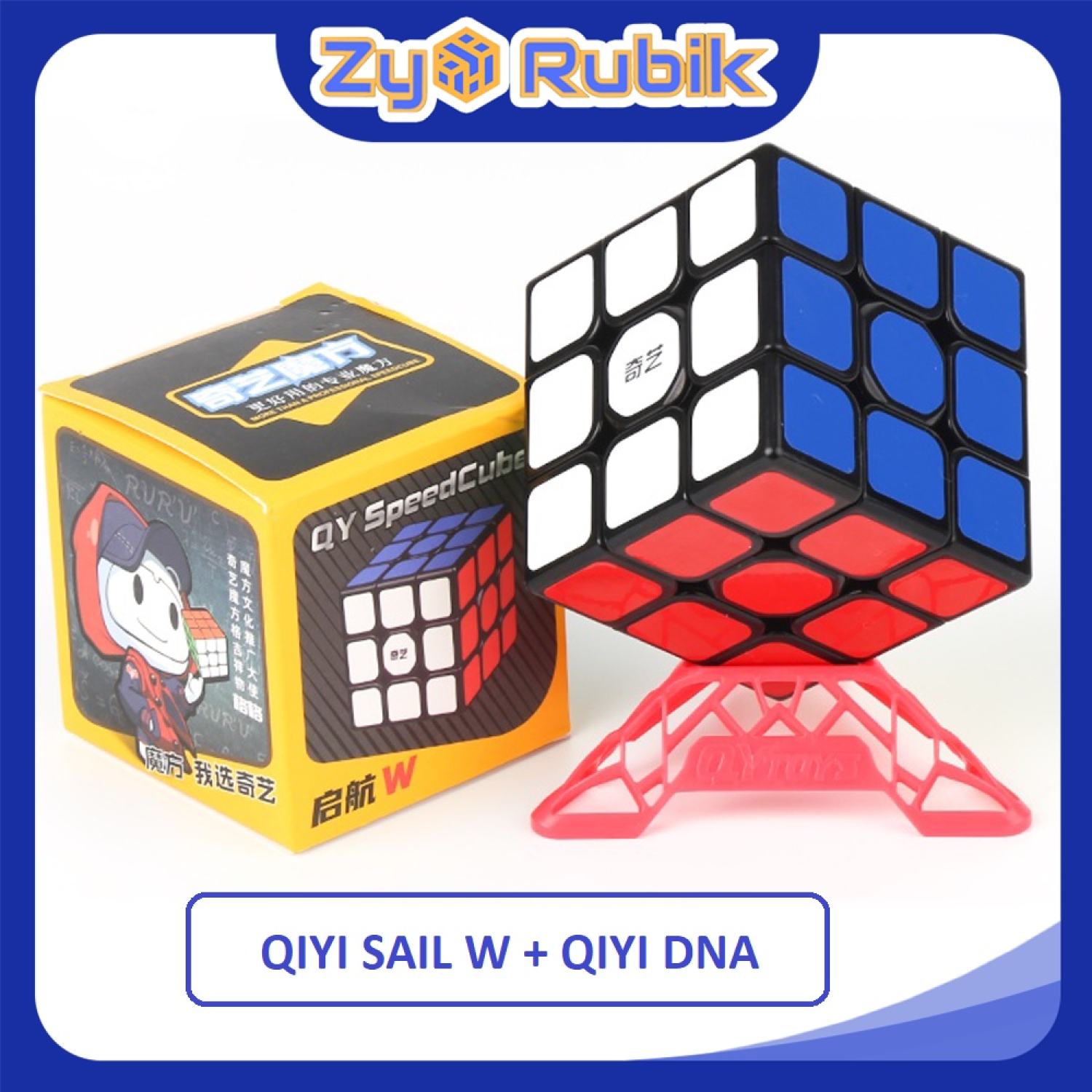 Rubik 3x3 Combo Qiyi Sail W + Đế QiYi DNA  Full màu  Sail W Màu Đen Trắng