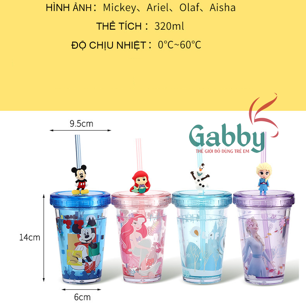 LY PHA LÊ 2 LỚP CÓ ỐNG HÚT DISNEY (MICKEY/ ELSA/ ARIEL/ OLAF/ MINNIE/ MC QUEEN/ JUMBO) - GABBY STORE