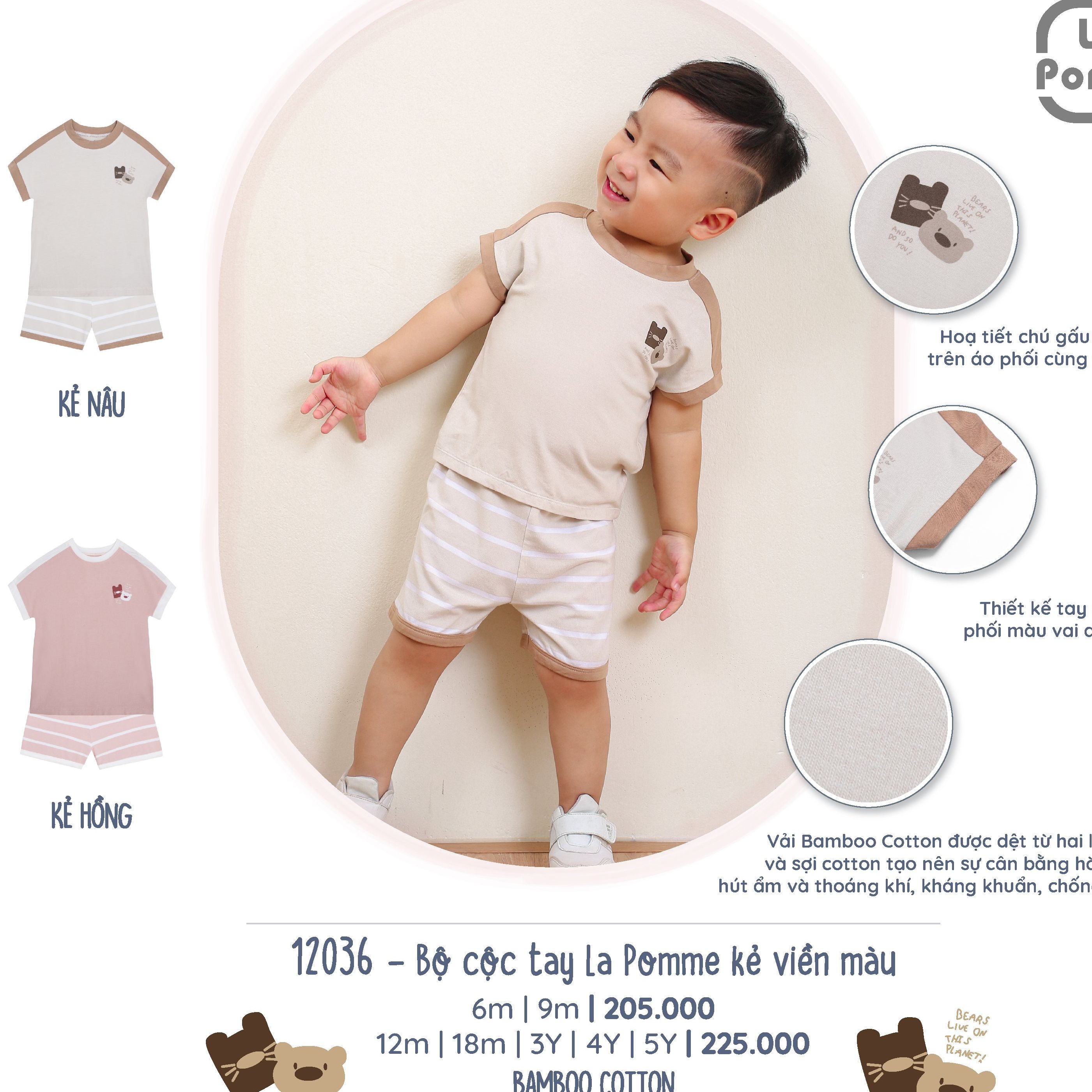 Bộ cộc tay Lapomme sợi tre cho bé 9m - 5Y