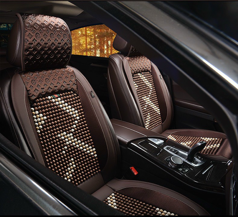 Bộ Lót Ghế Da Phối Mix Hạt Gỗ Cao Cấp Chóng Nóng Cho Xe Ô Tô - Ghế Văn Phòng - Ghế Xe Tải- không có gối