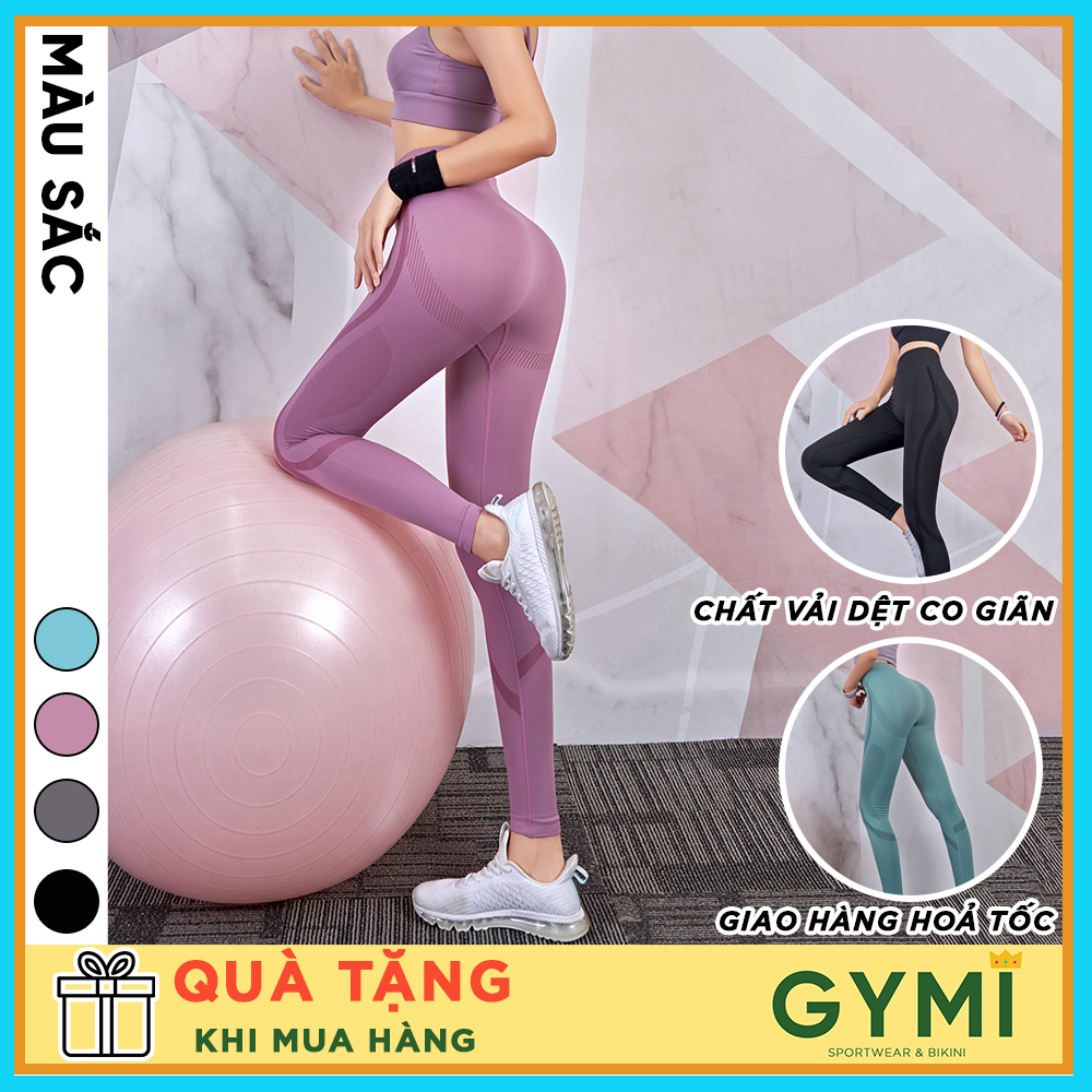 Quần tập Gym Yoga Nữ GYMI QD14 Lưng cao Nâng mông chất dệt kim cao cấp hoạ tiết vân nổi bật 2 ống quần, quần thể thao quần thể dục quần Yoga