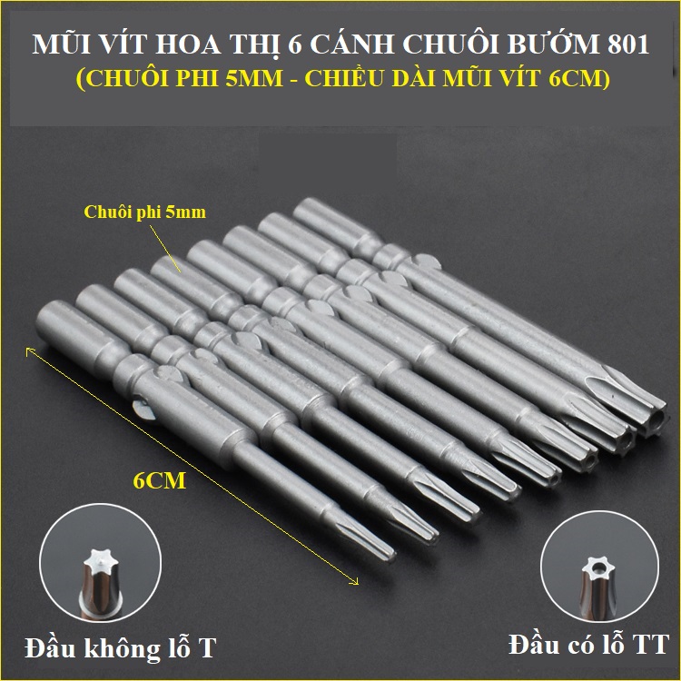 SV Mũi vít hoa thị 6 cánh 801 chuôi bướm 5mm