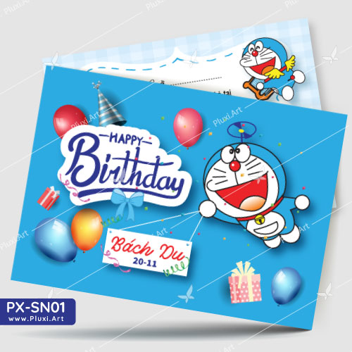 [4200đ/thiệp] Thiệp thôi nôi – sinh nhật Doremon Pluxi (PXSN01)