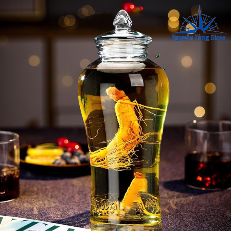 BÌNH NGÂM RƯƠU THUỶ TINH SÂM CHÂN MÂY 6 LÍT KHÔNG VAN
