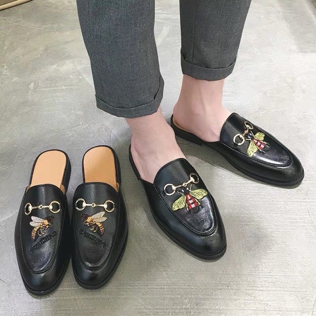 giày lười nam dáng sục da loại đẹp logo ong chúa chất