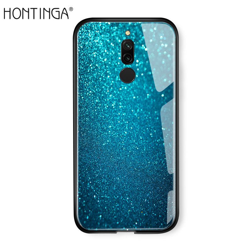 Hontinga For Xiaomi Redmi 8 Case Aurora Galaxy Space Sky Starry Gradient Casing Phone Cases Shockproof Tempered Glass Back Cover