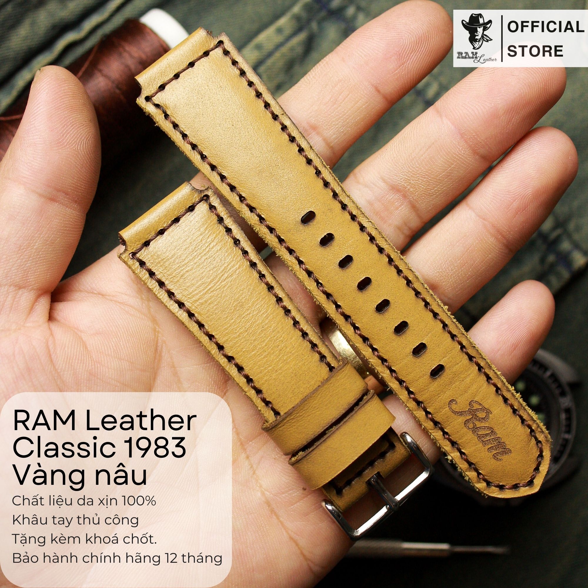 Dây da đồng hồ Siêu bền Da Bò Bản Bền Đẹp RAM Leather Classic 1983 Chính Hãng RAM Leather