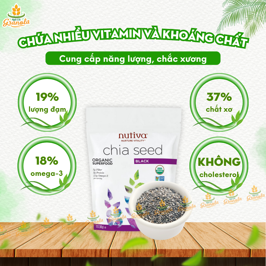 【Hạt Chia Đen Organic Nutiva】Mỹ 907G Hàng Mới Date MỚI (Hạt Ngon)