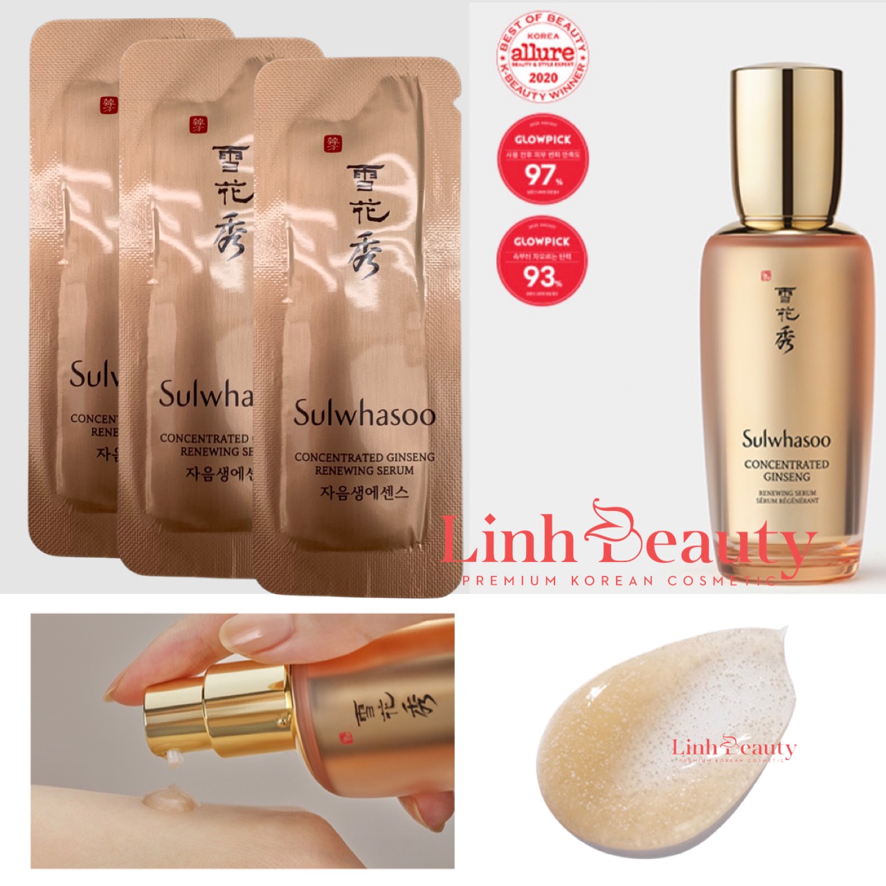 Combo 5/10/30 Gói Sample Tinh chất nhân sâm cô đặc phục hồi da Sulwhasoo Concentrated Ginseng Renewing Serum 1ml